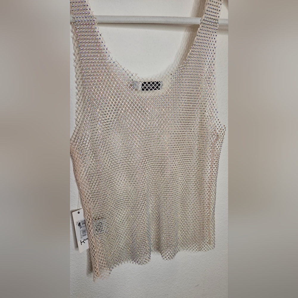 Faded Rose Mesh And Rhinestone Cream Tank Top - Size Medium - Picture 13 of 16